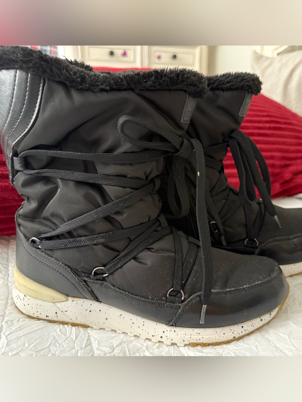 Superfit Black Lace-Up Faux-Fur Trim Winter Boots